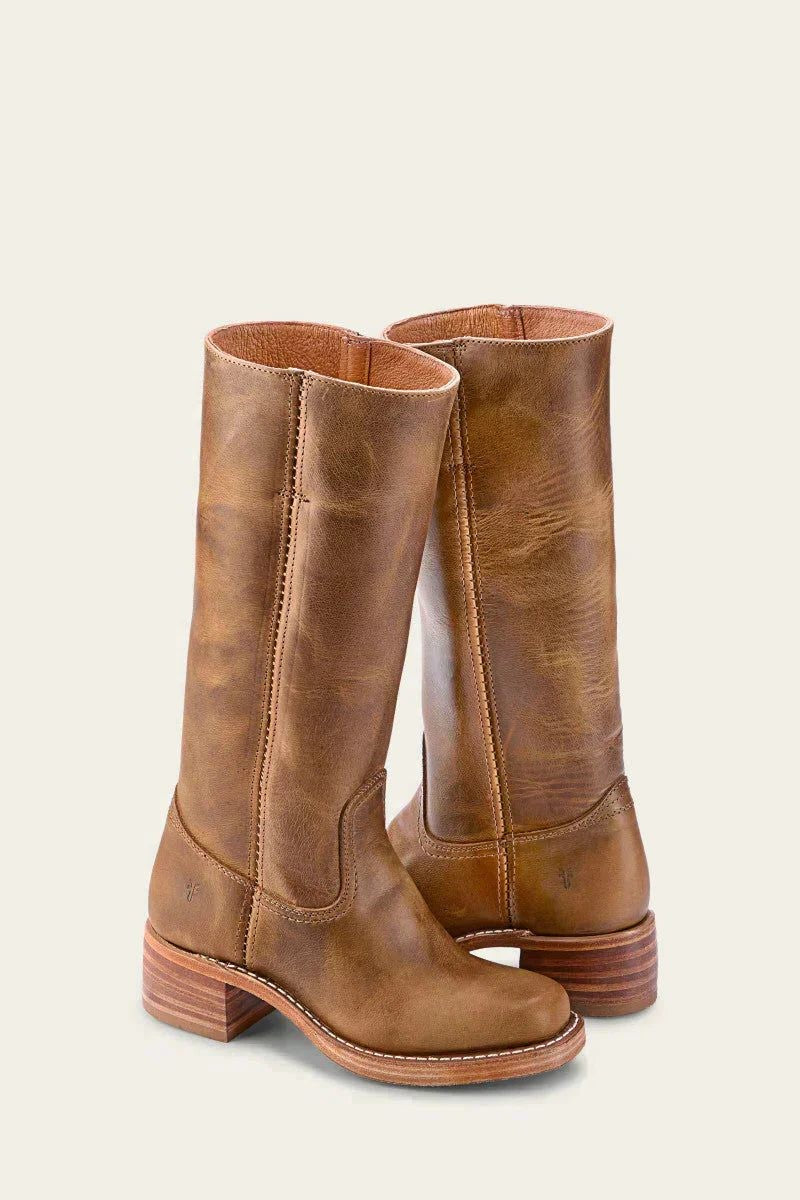 Women's Leather Block Heel Knee High Boots