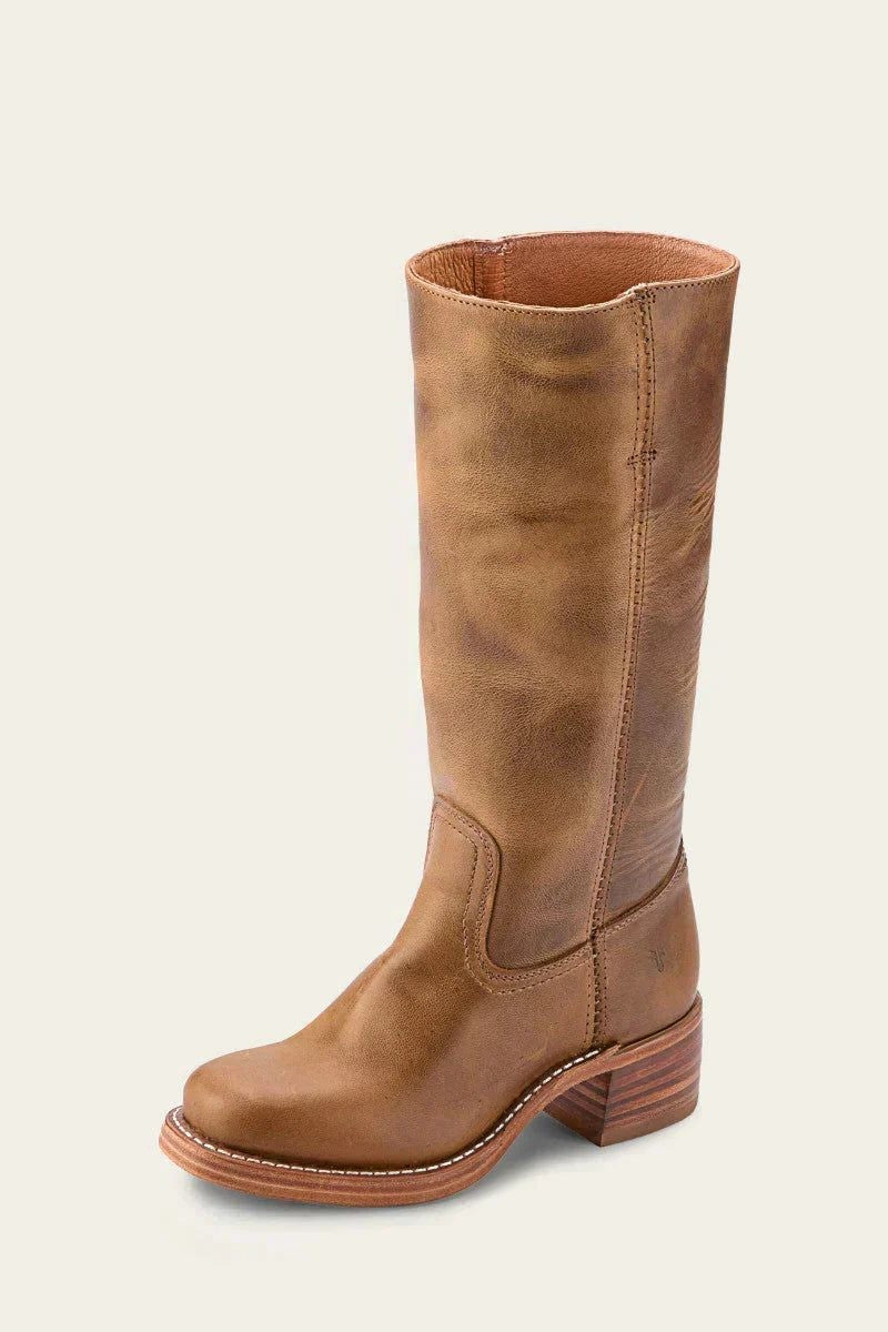 Women's Leather Block Heel Knee High Boots