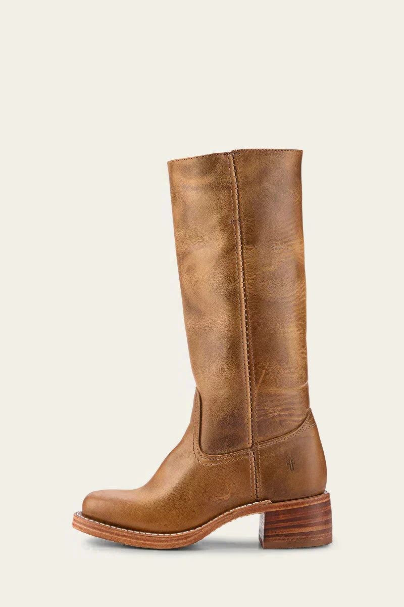 Women's Leather Block Heel Knee High Boots