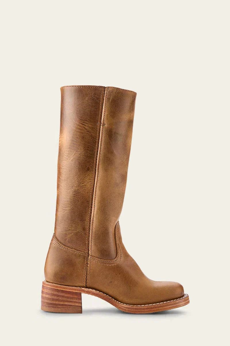 Women's Leather Block Heel Knee High Boots