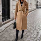 Women's Long Belted Coat with Wide Collar