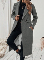 Women's Long Belted Coat with Wide Collar