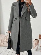 Women's Long Belted Coat with Wide Collar