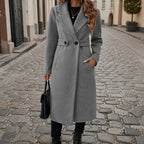 Women's Long Belted Coat with Wide Collar