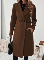 Women's Long Belted Coat with Wide Collar