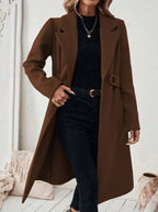 Women's Long Belted Coat with Wide Collar