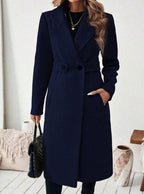 Women's Long Belted Coat with Wide Collar