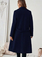 Women's Long Belted Coat with Wide Collar