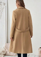 Women's Long Belted Coat with Wide Collar