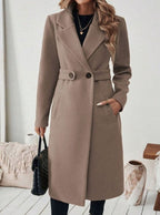 Women's Long Belted Coat with Wide Collar