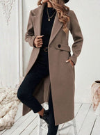 Women's Long Belted Coat with Wide Collar