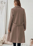 Women's Long Belted Coat with Wide Collar