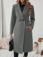 Women's Long Belted Coat with Wide Collar
