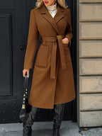 Women's Long Tailored Belted Coat with Pockets