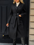 Women's Long Tailored Belted Coat with Pockets