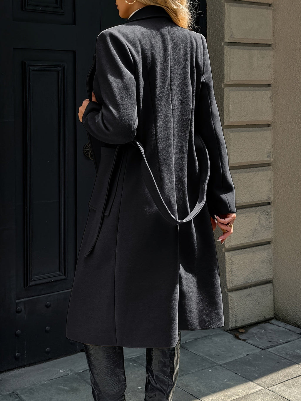 Women's Long Tailored Belted Coat with Pockets