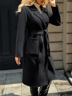 Women's Long Tailored Belted Coat with Pockets