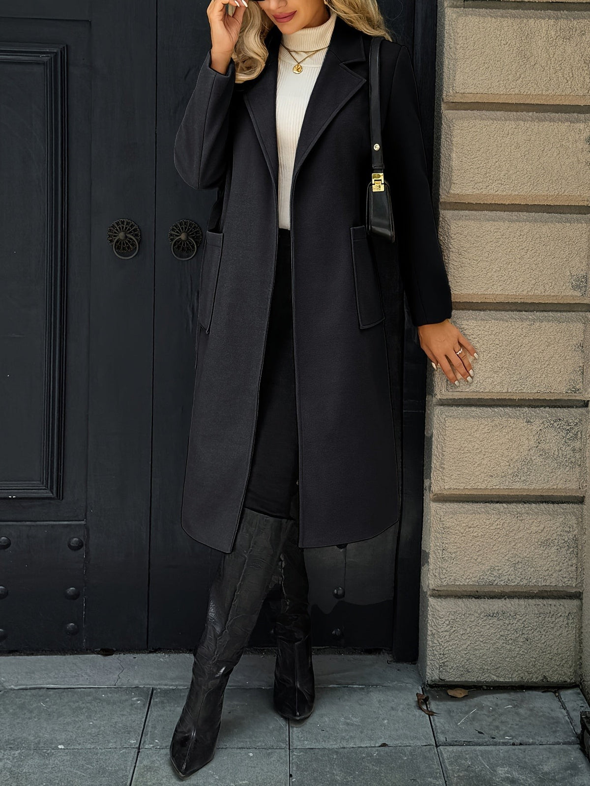 Women's Long Tailored Belted Coat with Pockets