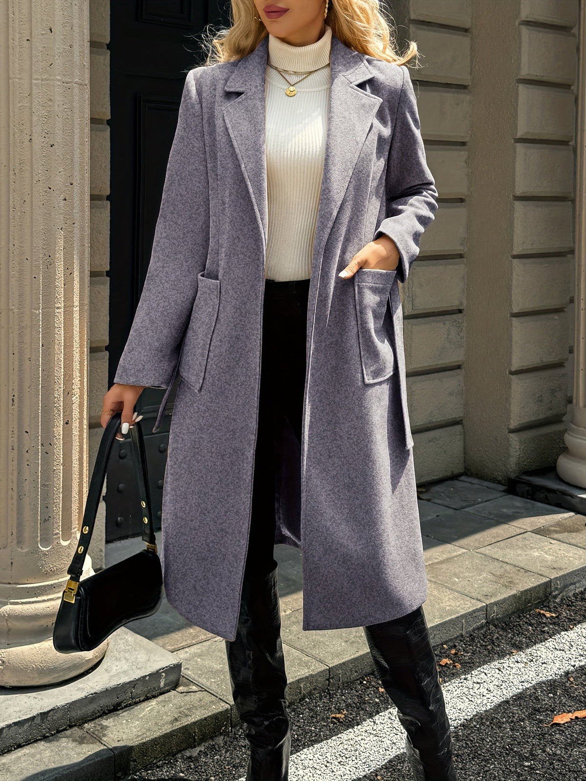 Women's Long Tailored Belted Coat with Pockets