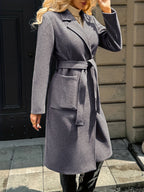 Women's Long Tailored Belted Coat with Pockets