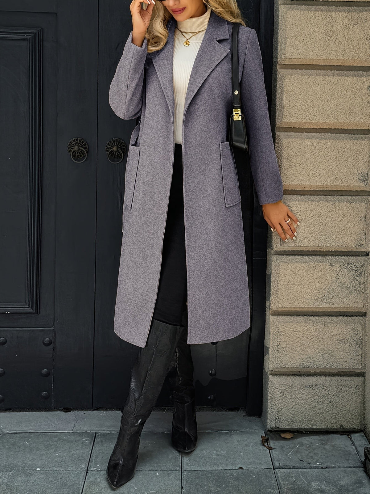 Women's Long Tailored Belted Coat with Pockets