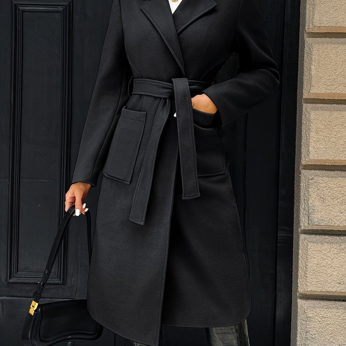 Women's Long Tailored Belted Coat with Pockets