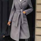Women's Long Tailored Belted Coat with Pockets