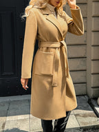Women's Long Tailored Belted Coat with Pockets