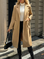 Women's Long Tailored Belted Coat with Pockets