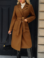 Women's Long Tailored Belted Coat with Pockets