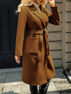 Women's Long Tailored Belted Coat with Pockets