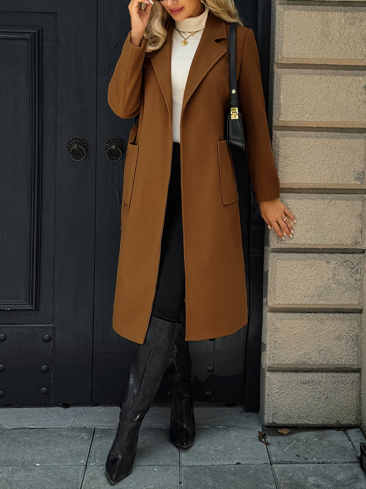 Women's Long Tailored Belted Coat with Pockets