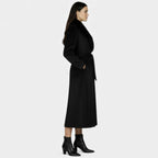 Women's Long Wool Coat with Faux Fur Collar and Belt