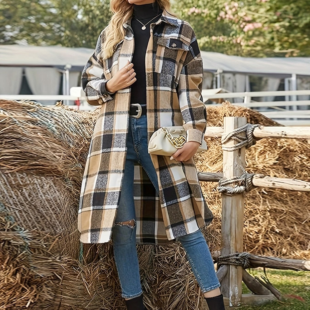 Women's Longline Plaid Coats