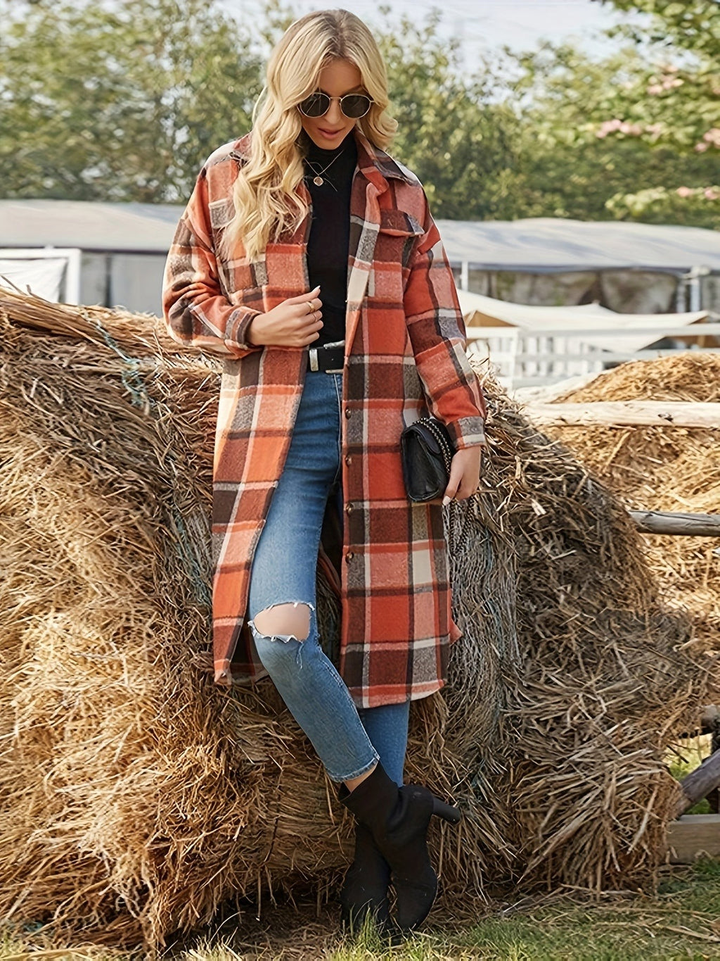 Women's Longline Plaid Coats