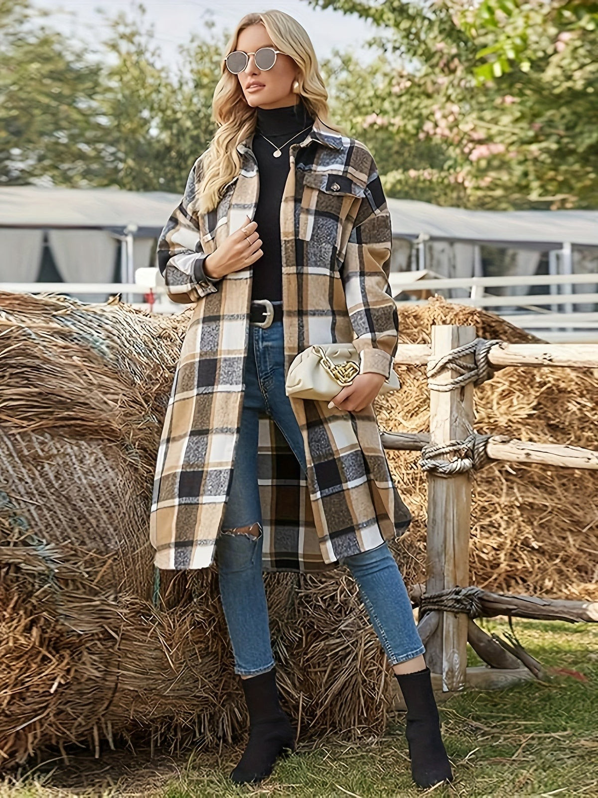 Women's Longline Plaid Coats