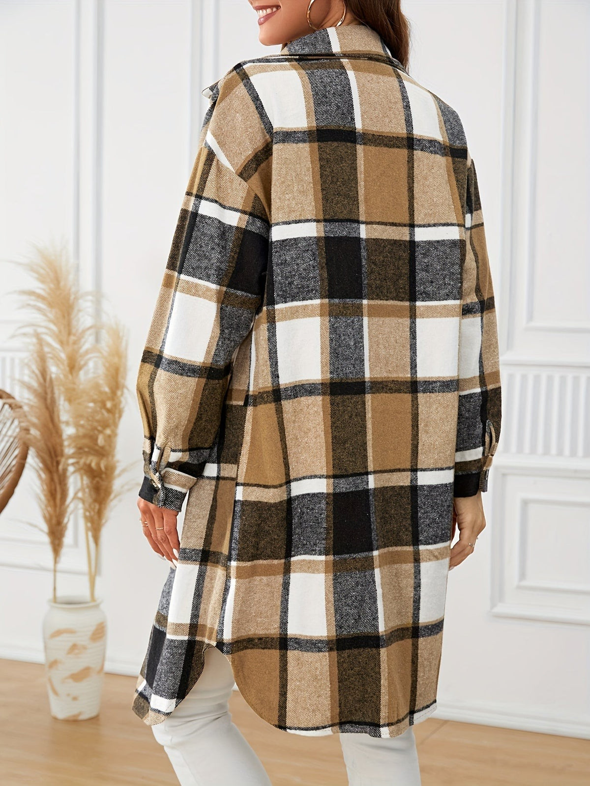 Women's Longline Plaid Coats