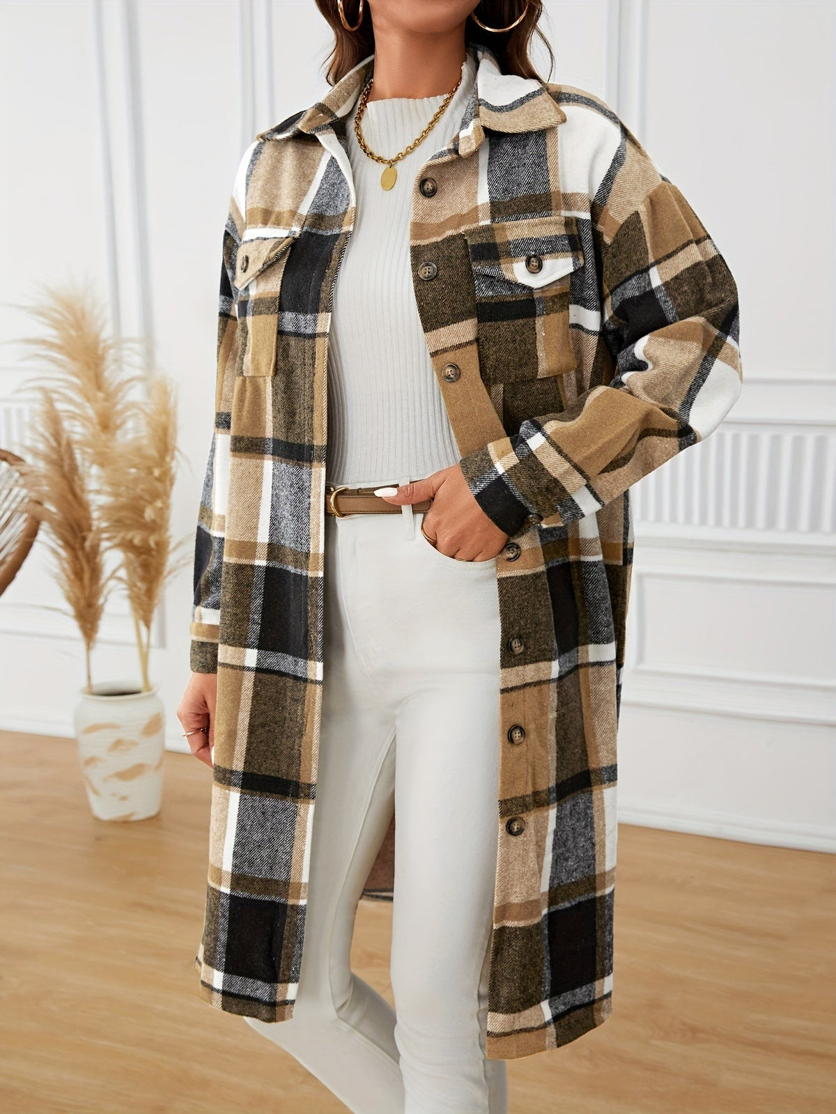 Women's Longline Plaid Coats