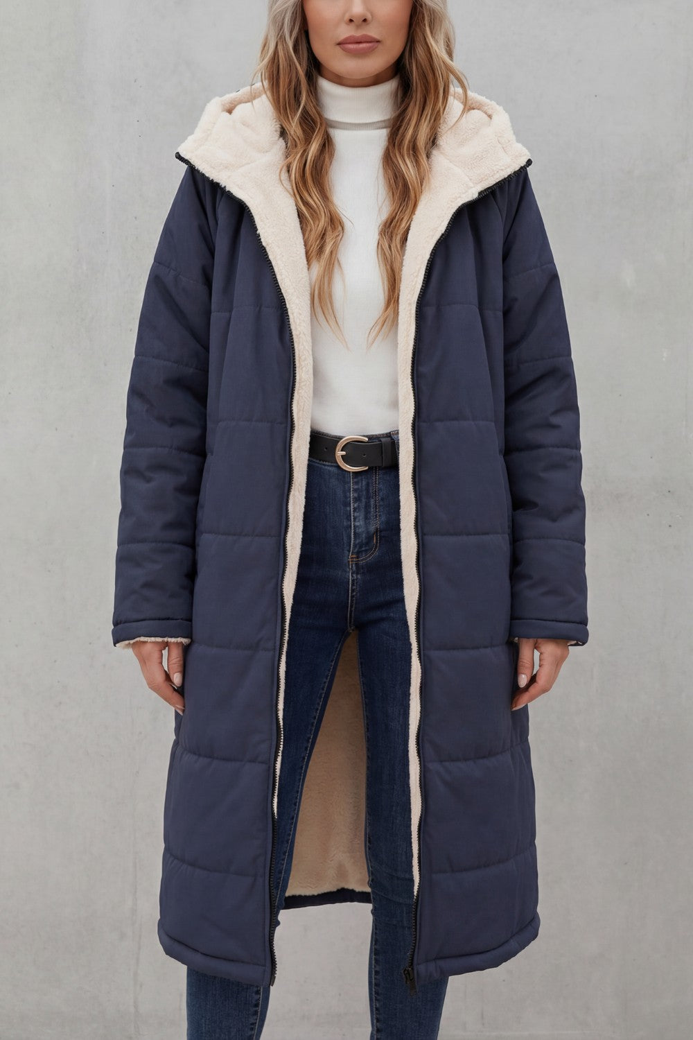 Women's Longline Quilted Coats with Hood