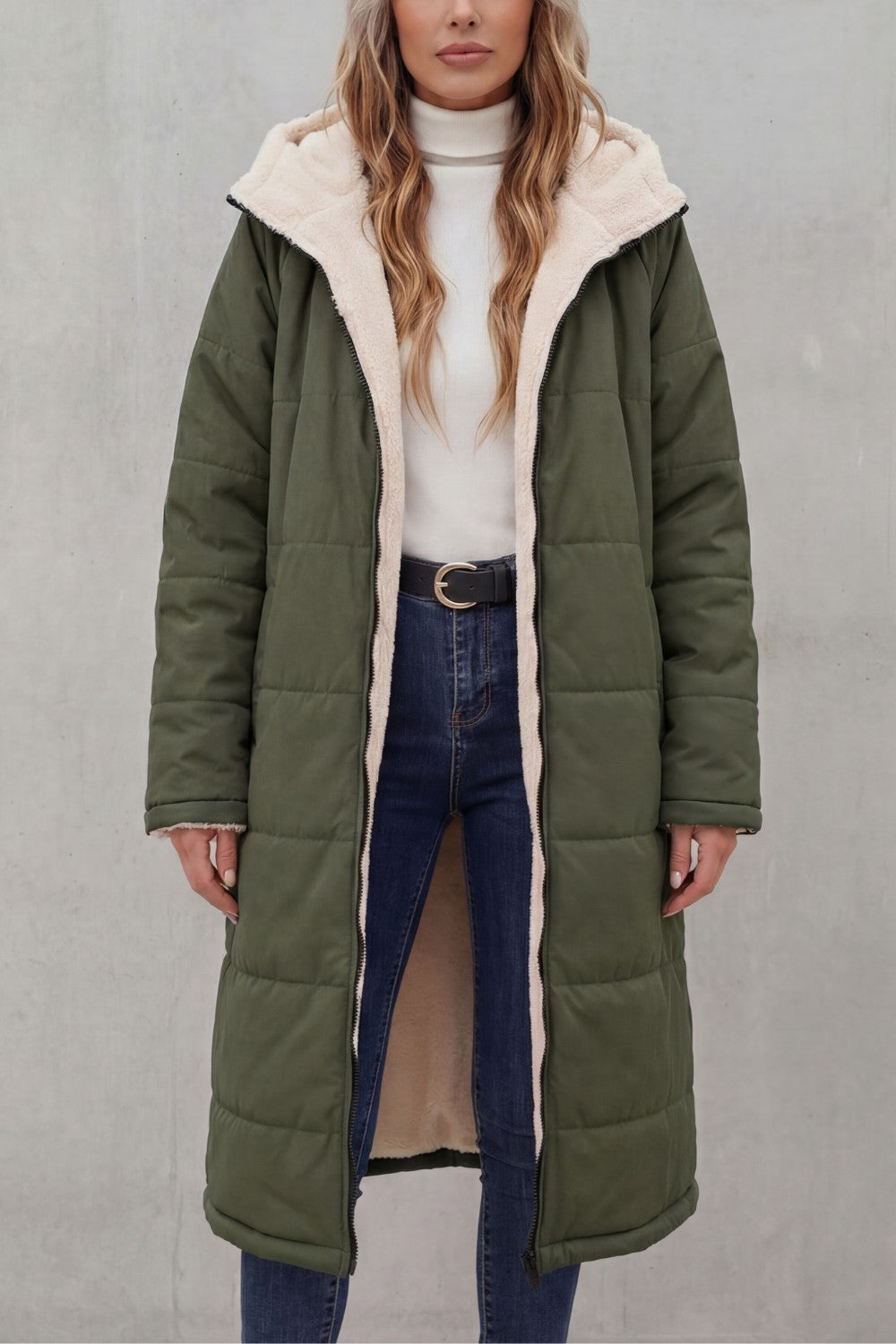 Women's Longline Quilted Coats with Hood
