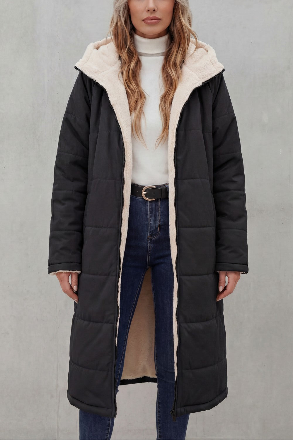 Women's Longline Quilted Coats with Hood