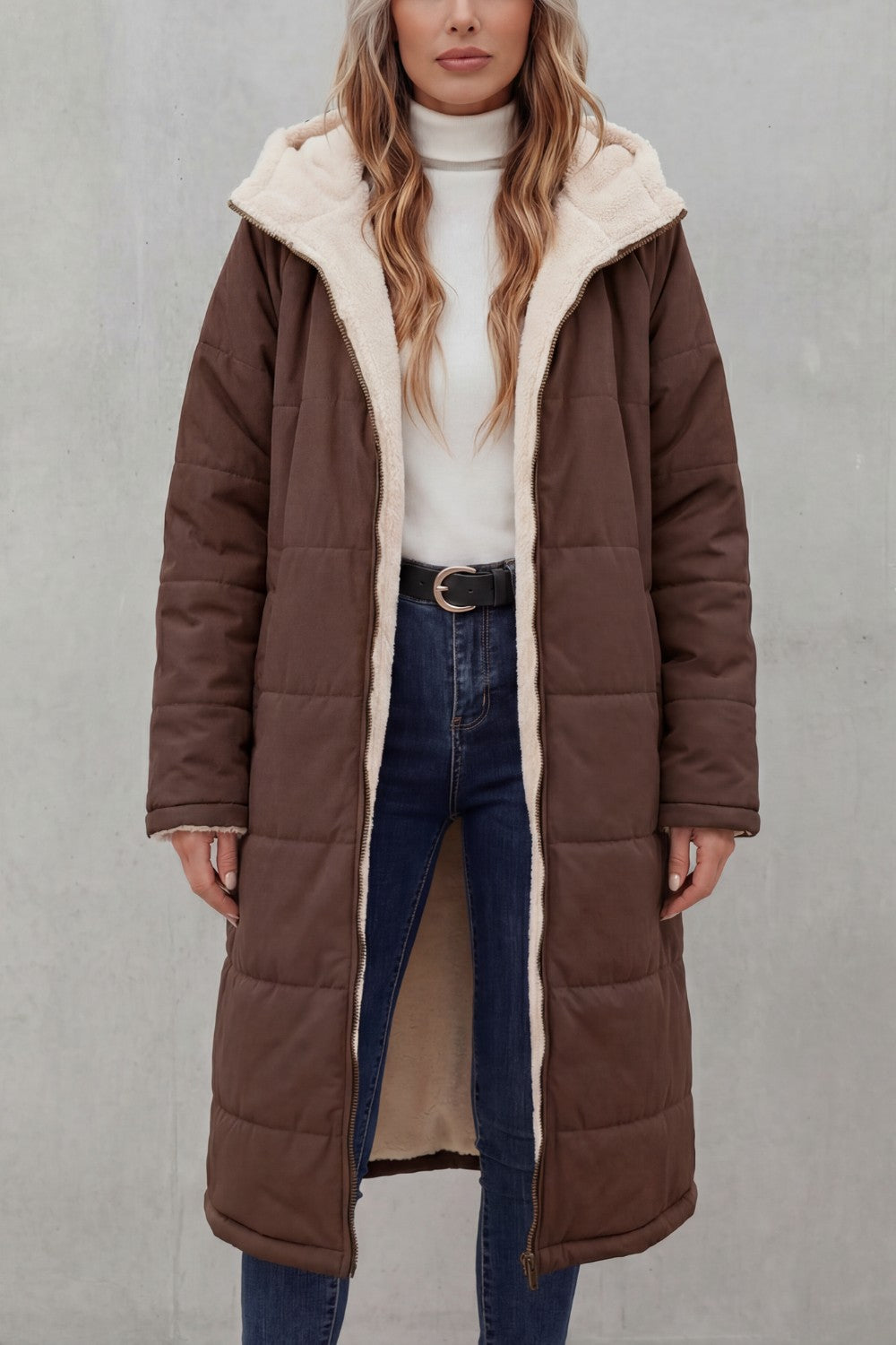 Women's Longline Quilted Coats with Hood