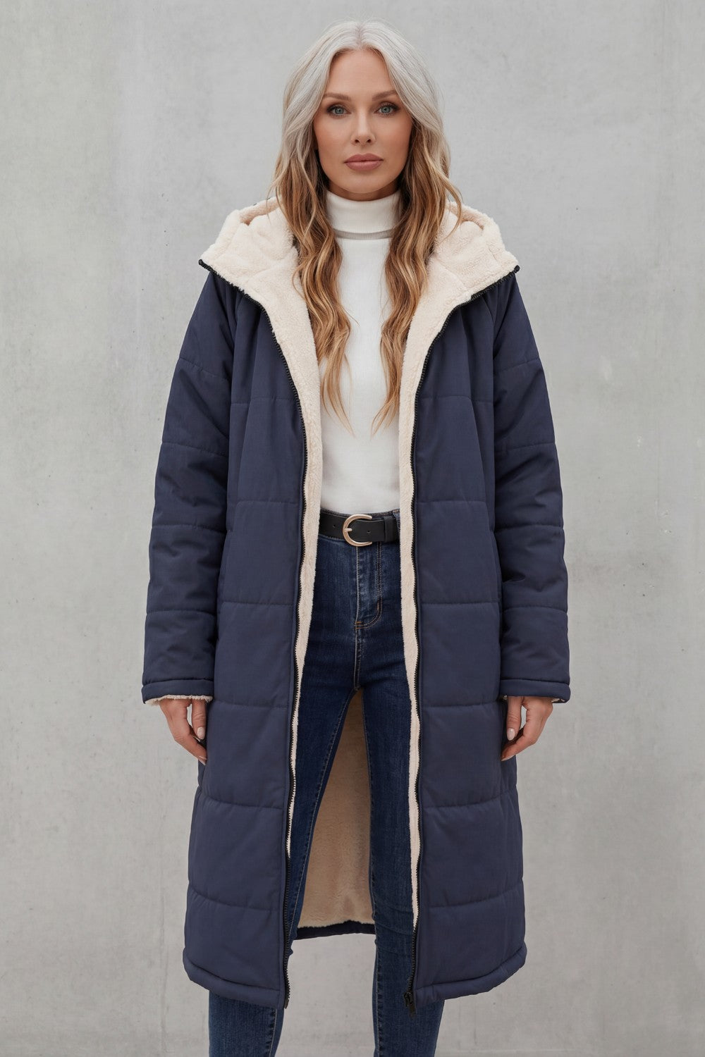 Women's Longline Quilted Coats with Hood