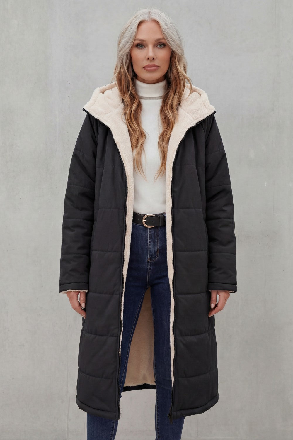 Women's Longline Quilted Coats with Hood