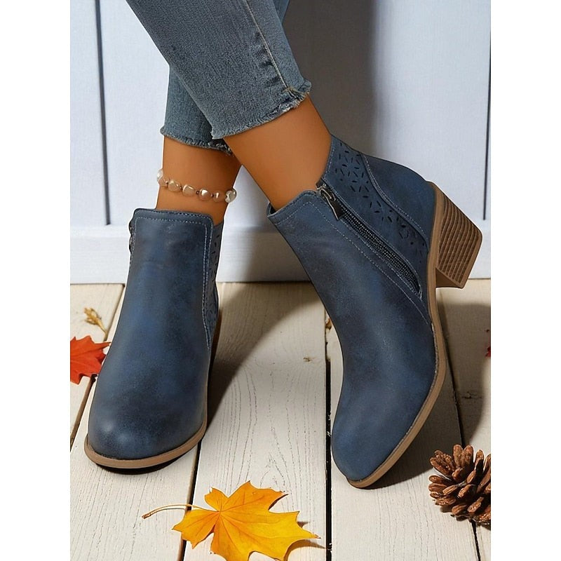 Women's Low Block Heel Cutout Ankle Boots