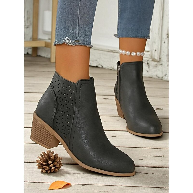 Women's Low Block Heel Cutout Ankle Boots