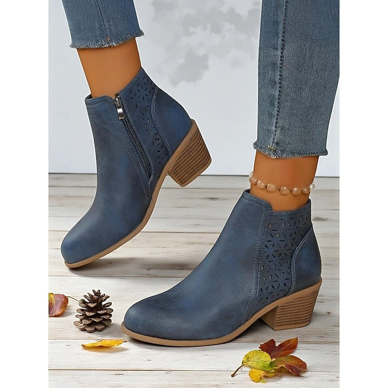 Women's Low Block Heel Cutout Ankle Boots