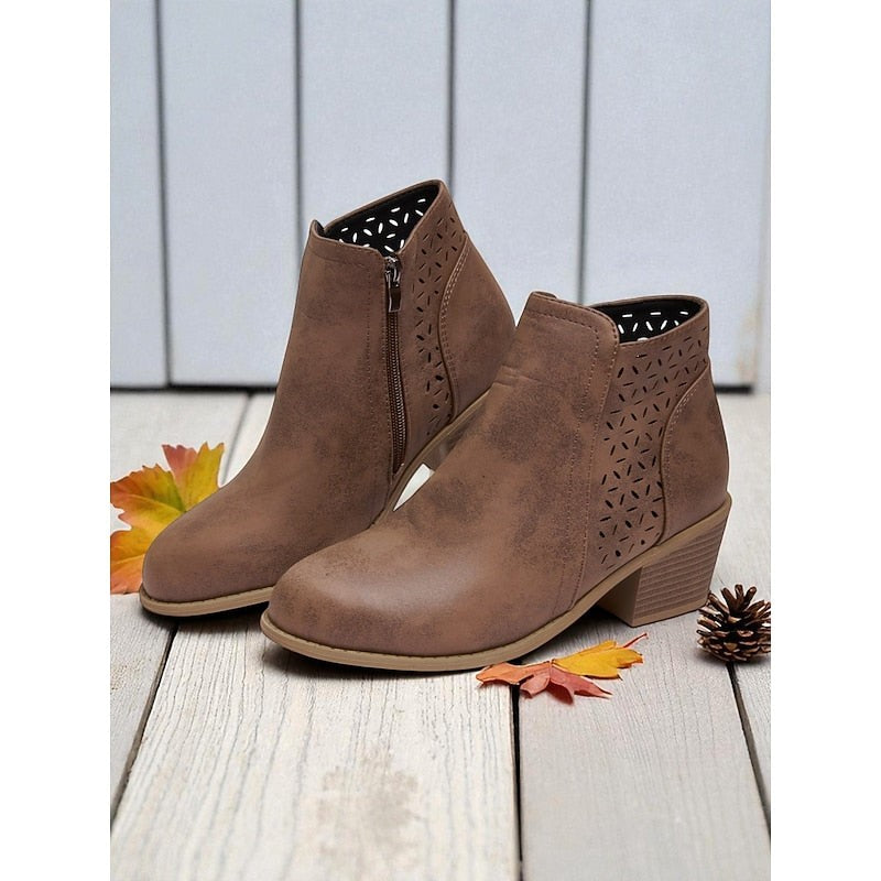 Women's Low Block Heel Cutout Ankle Boots