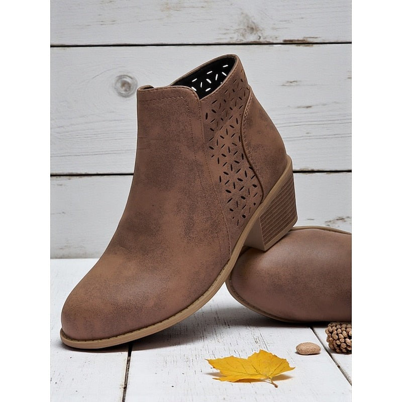 Women's Low Block Heel Cutout Ankle Boots