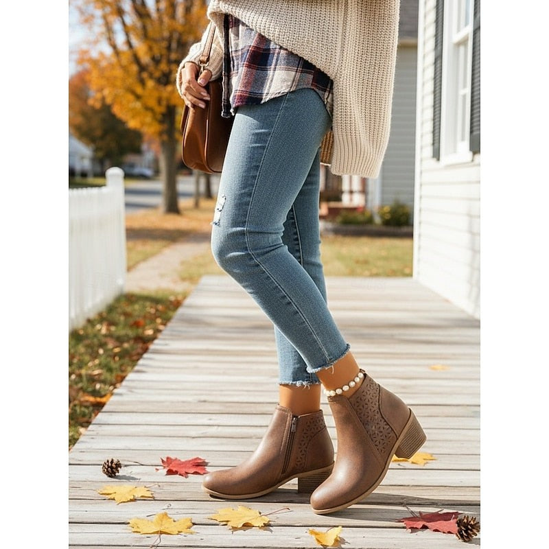 Women's Low Block Heel Cutout Ankle Boots